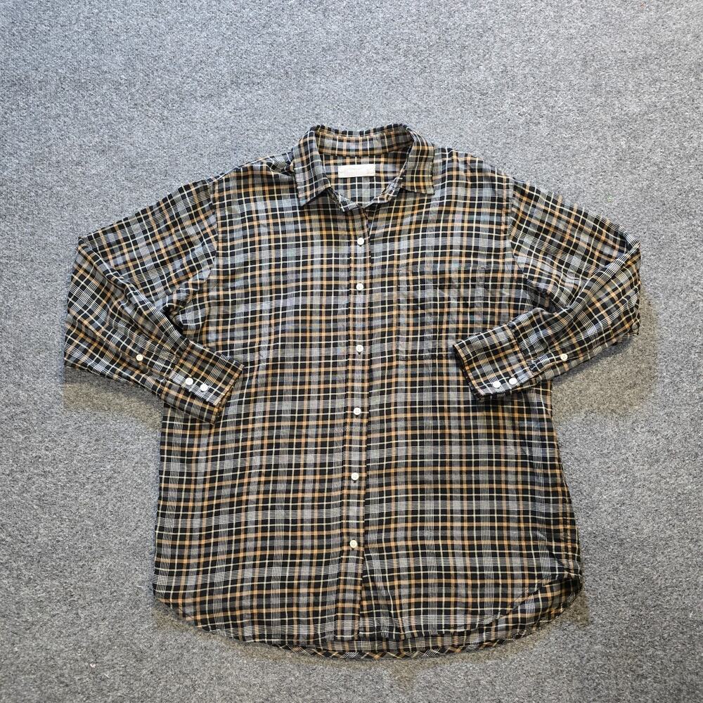 Everlane Top Womens Size 4 Brown Black Plaid Button Up Boxy Oversized Casual
